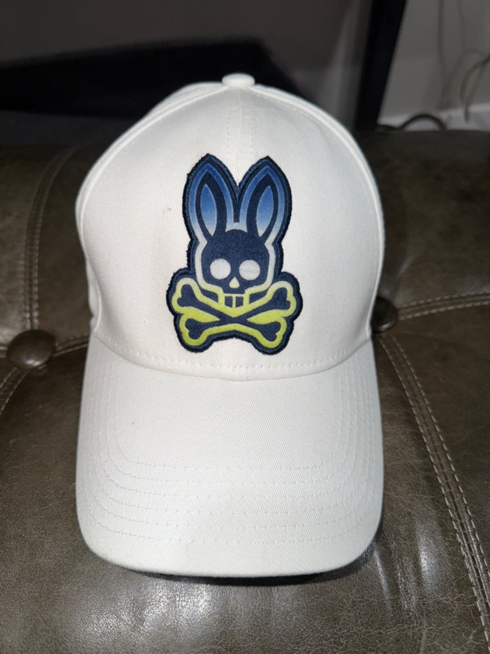 Psycho Bunny White Baseball Cap with Blue and Lime Logo